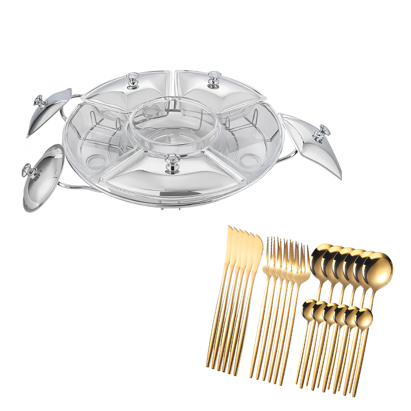 ✨ Luxury Dining Set – Rotating Buffet Server + 48-Piece Gold Cutlery