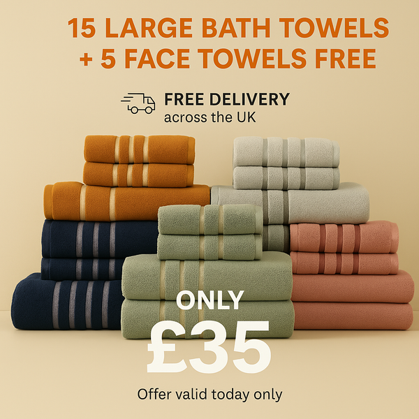 🔥 Complete Luxury Set: 15 Bath Towels + 5 Face Towels Free